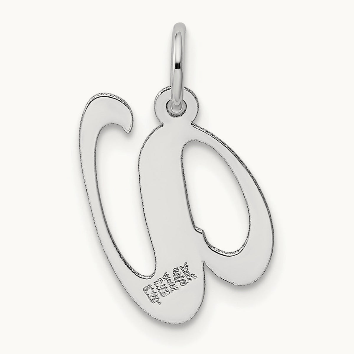Medium Fancy Script Initial Charm — 14K White Gold, V