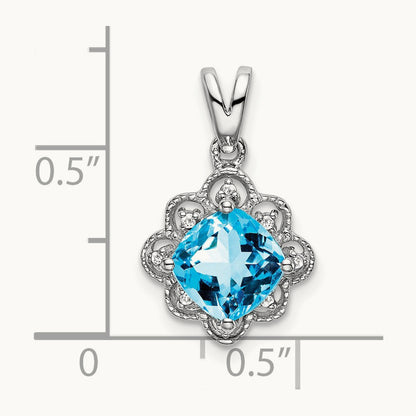 Blue Topaz and Diamond Scalloped Pendant, 14K White Gold