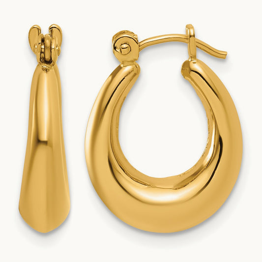 Polished Oval Hollow Hoop Earrings, 14K