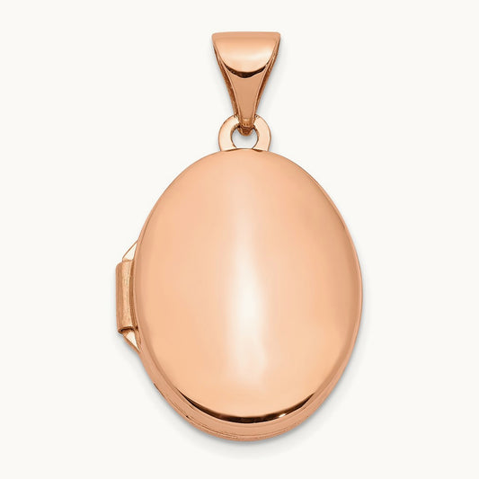 Polished Plain Oval Locket, 17mm, 14K Rose Gold