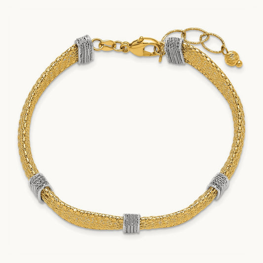 Textured Mesh 6.75in with 1in ext Bracelet, 14K Two-tone