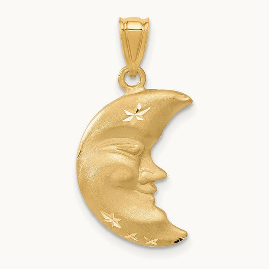 Satin Diamond-cut Moon Charm, 14K
