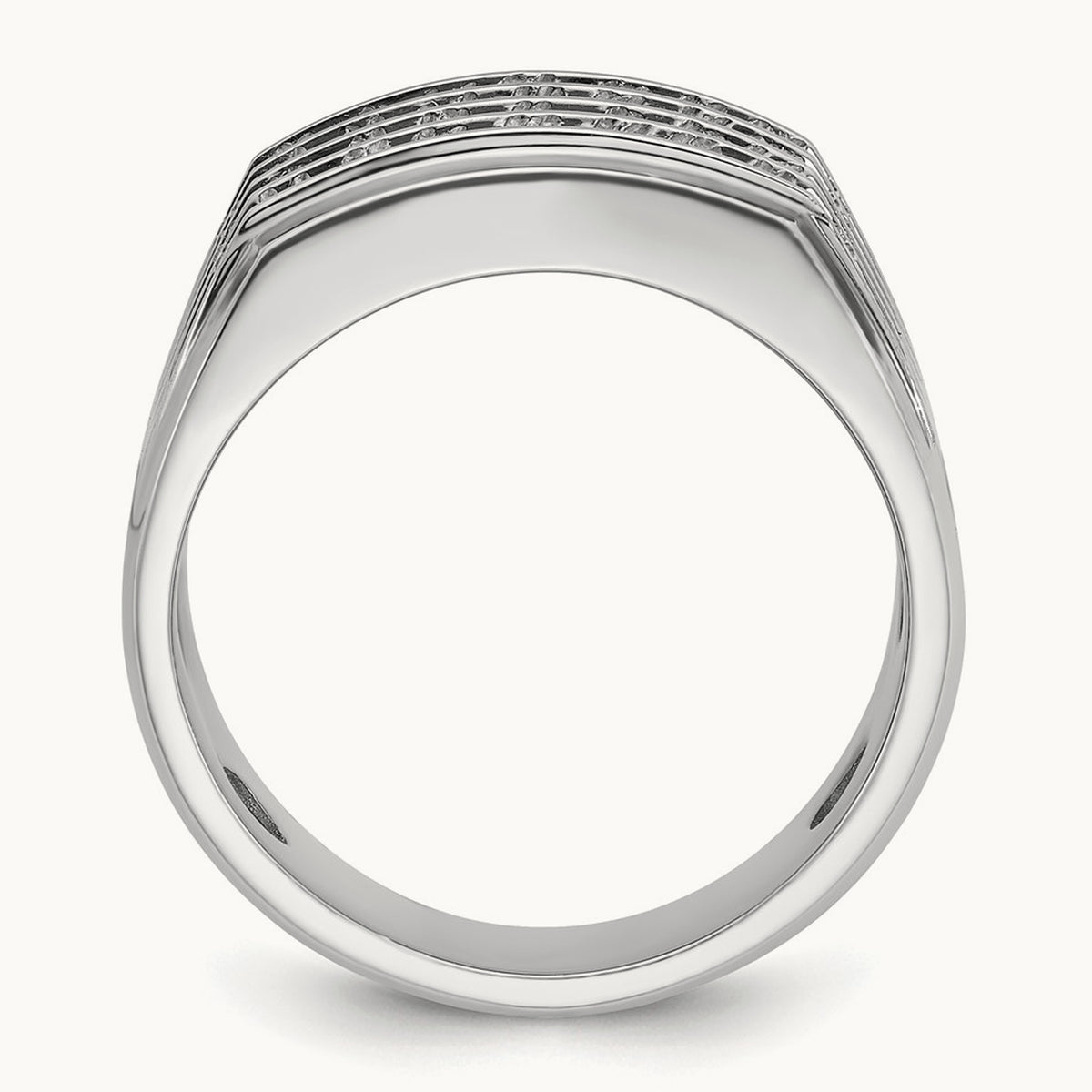 IBGoodman Men's Polished & Grooved 4-Row Dia Ring, 14K White Gold