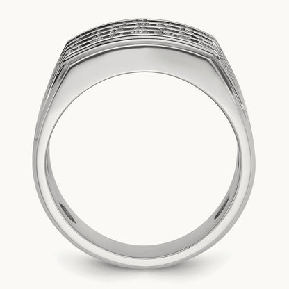 IBGoodman Men's Polished & Grooved 4-Row Dia Ring, 14K White Gold
