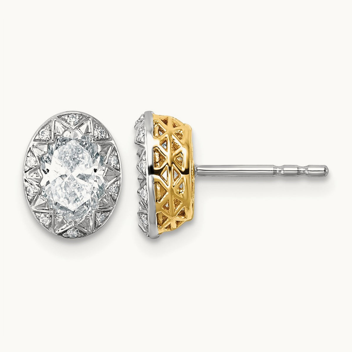 With Rhodium Oval Center Earrings, 1.50 ct tw Lab-Grown Diamond
