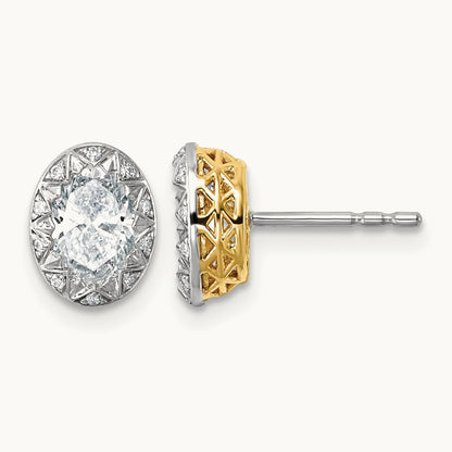 With Rhodium Oval Center Earrings, 1.50 ct tw Lab-Grown Diamond