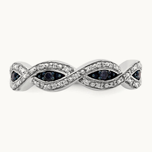 White and Blue Diamond Twist Ring, 14K White Gold