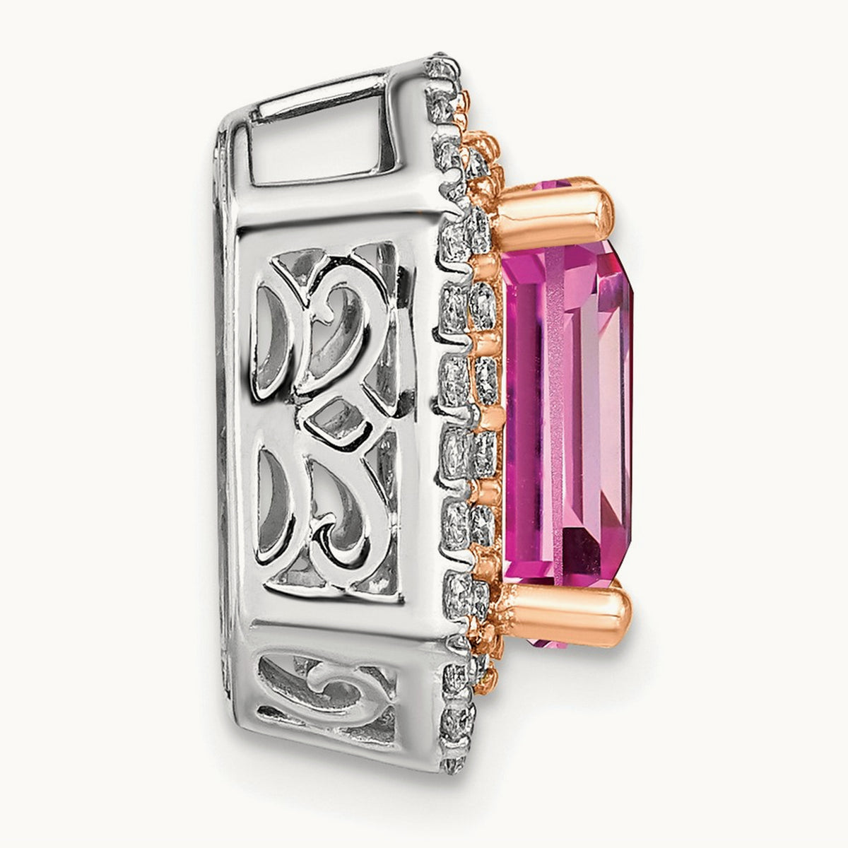 Created Pink Sapphire Chain Slide, 0.50 ct tw Lab-Grown Diamond