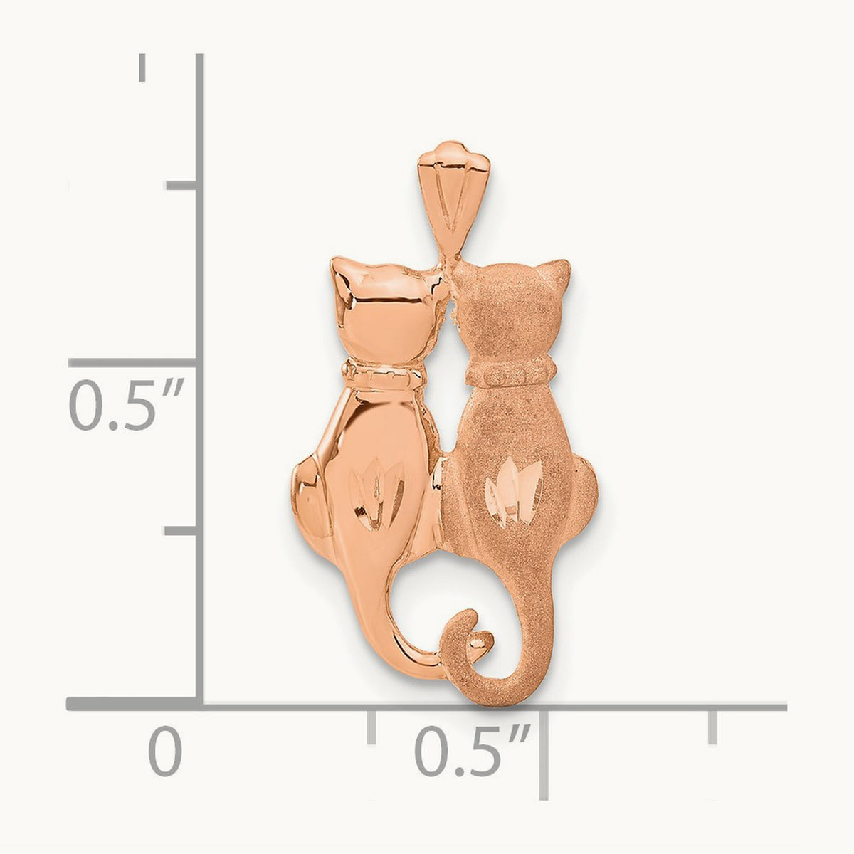 Polished and Textured Sitting Cats Pendant, 14K Rose Gold