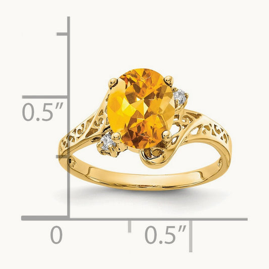 9x7mm Oval Citrine AA Diamond ring, 14K