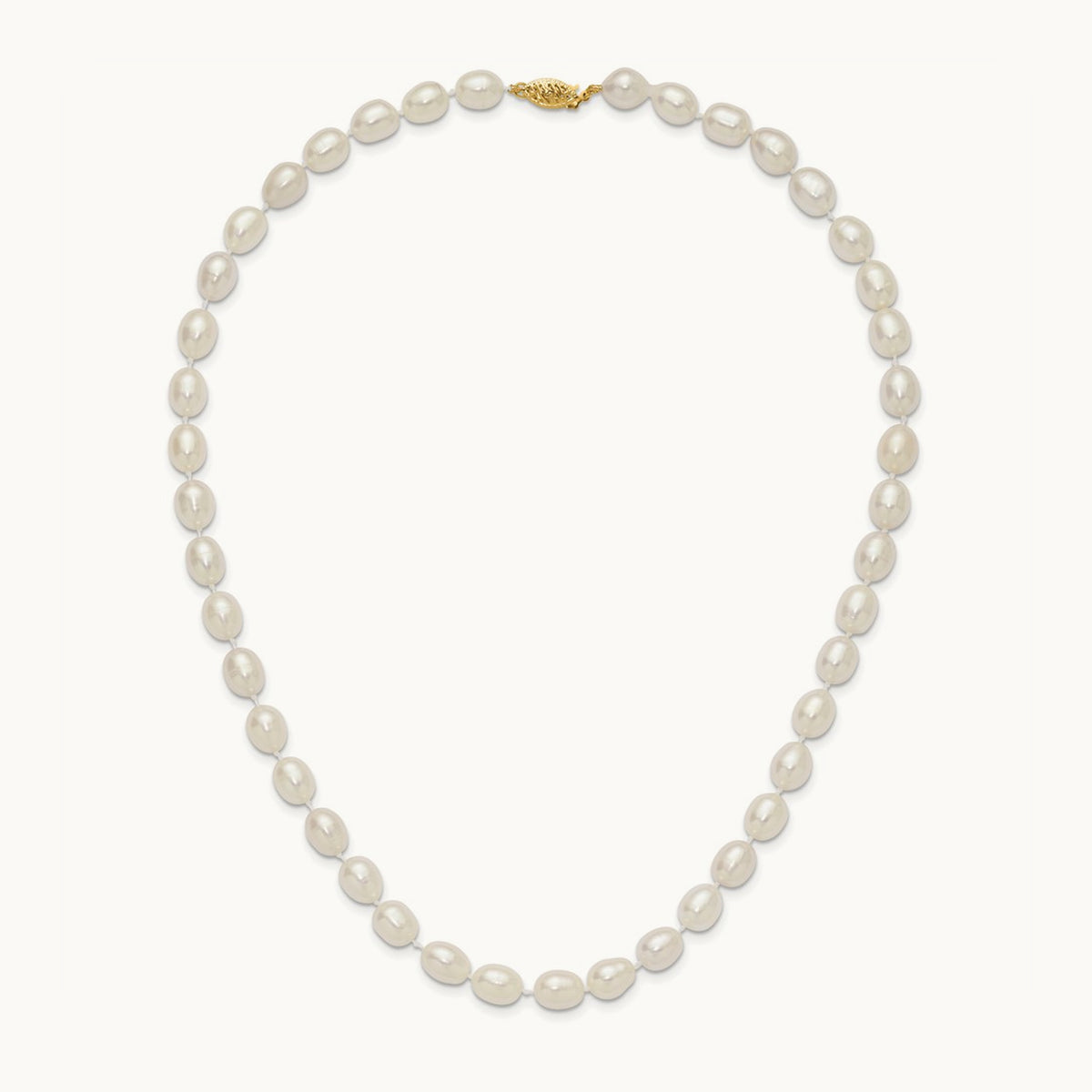 7- White Rice Freshwater Cultured Pearl 16in Necklace, 8mm, 14K