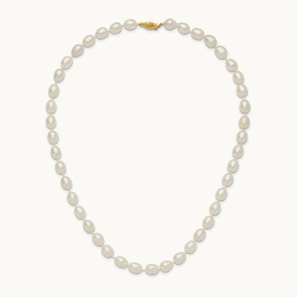 7- White Rice Freshwater Cultured Pearl 16in Necklace, 8mm, 14K