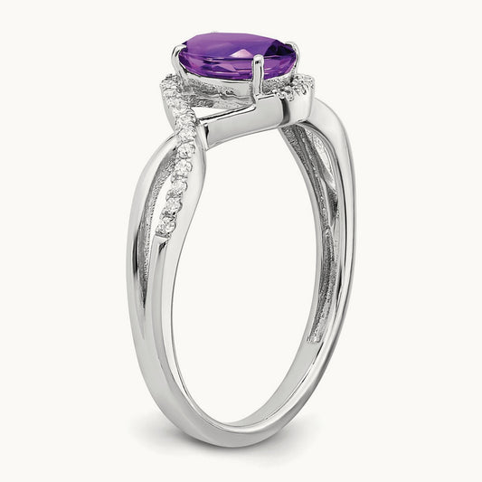 Oval Amethyst and Diamond Twist Ring, 14K White Gold