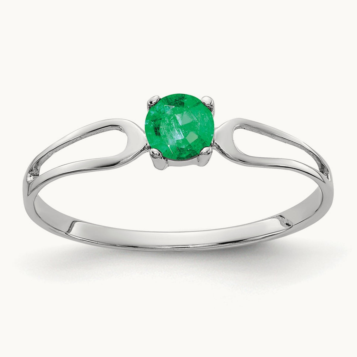Emerald ring, 4mm, 14K White Gold