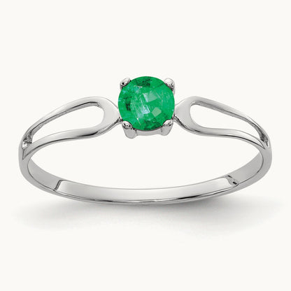 Emerald ring, 4mm, 14K White Gold
