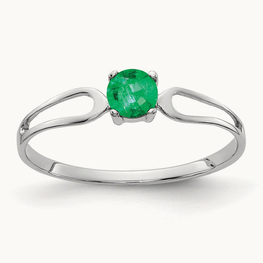 Emerald ring, 4mm, 14K White Gold