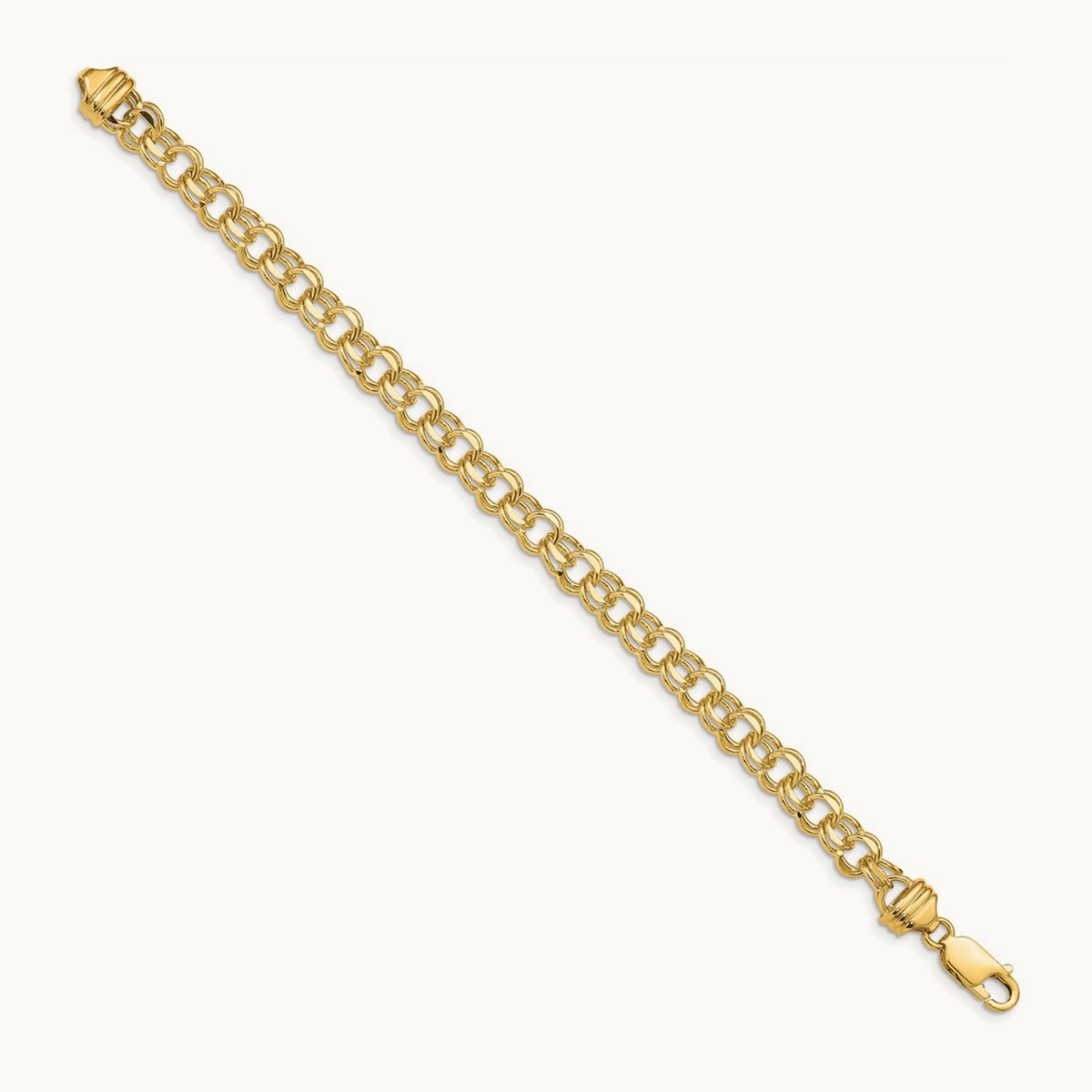 7in Solid Double Link Charm Bracelet — 14K Yellow Gold, 6.5mm