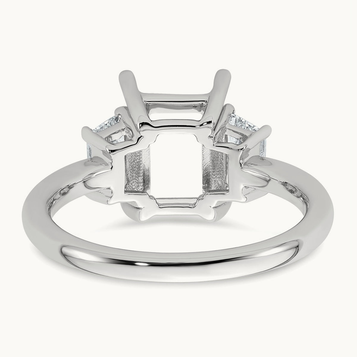 Trapezoid Radiant Semi-Mount Engagement Ring — 14K White Gold, 3/4 ct, 7
