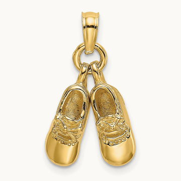 3-D Moveable Baby Booties Charm, 14K
