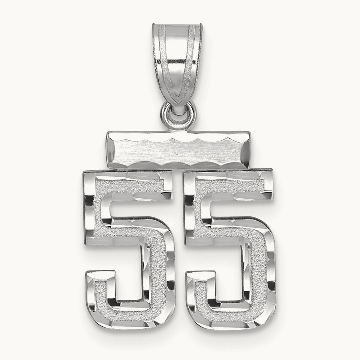 Small Brushed Diamond-cut Number 55 Charm — 14K White Gold