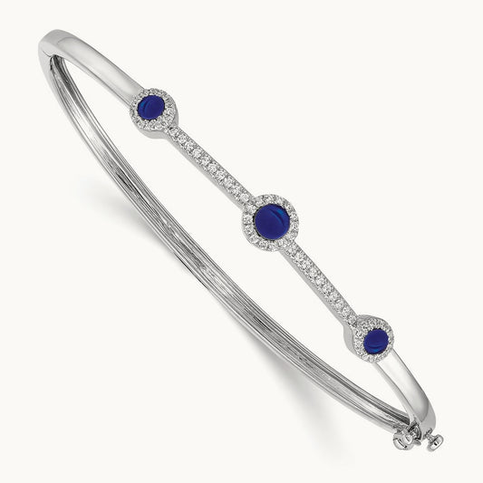 Diamond and Cabochon Sapphire Bangle, 14K White Gold