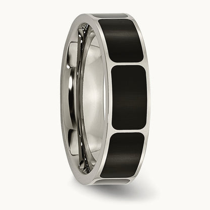 Polished Black Enamel Flat Band, 6mm, Titanium