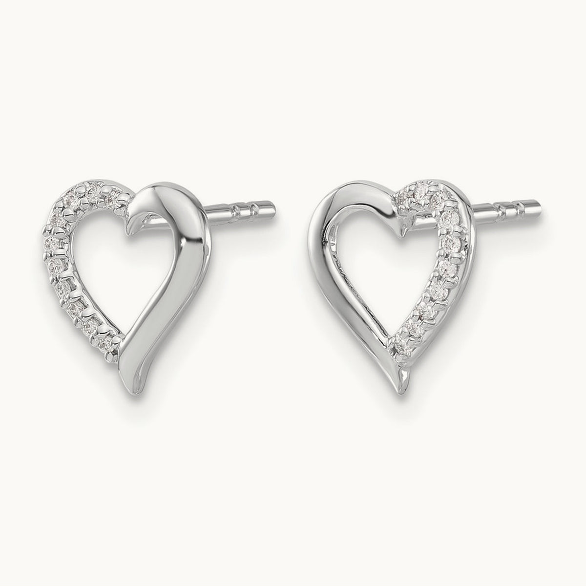 Diamond Heart Earrings — 14K White Gold, 9mm