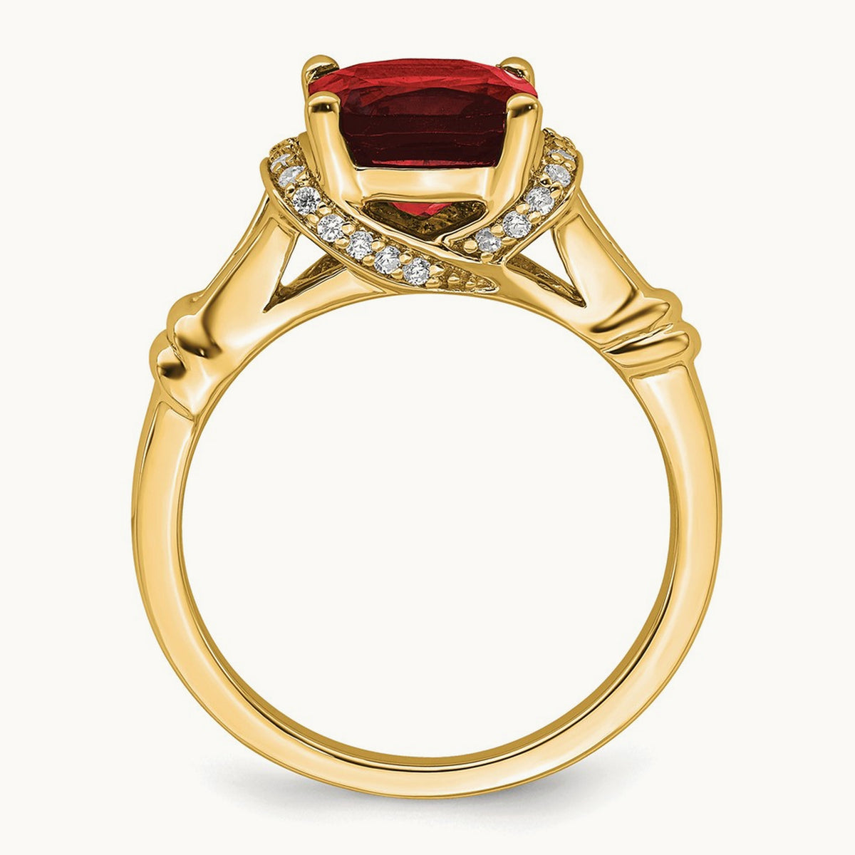 Garnet and Diamond Ring — 14K Yellow Gold, 7