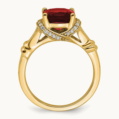 Garnet and Diamond Ring — 14K Yellow Gold, 7