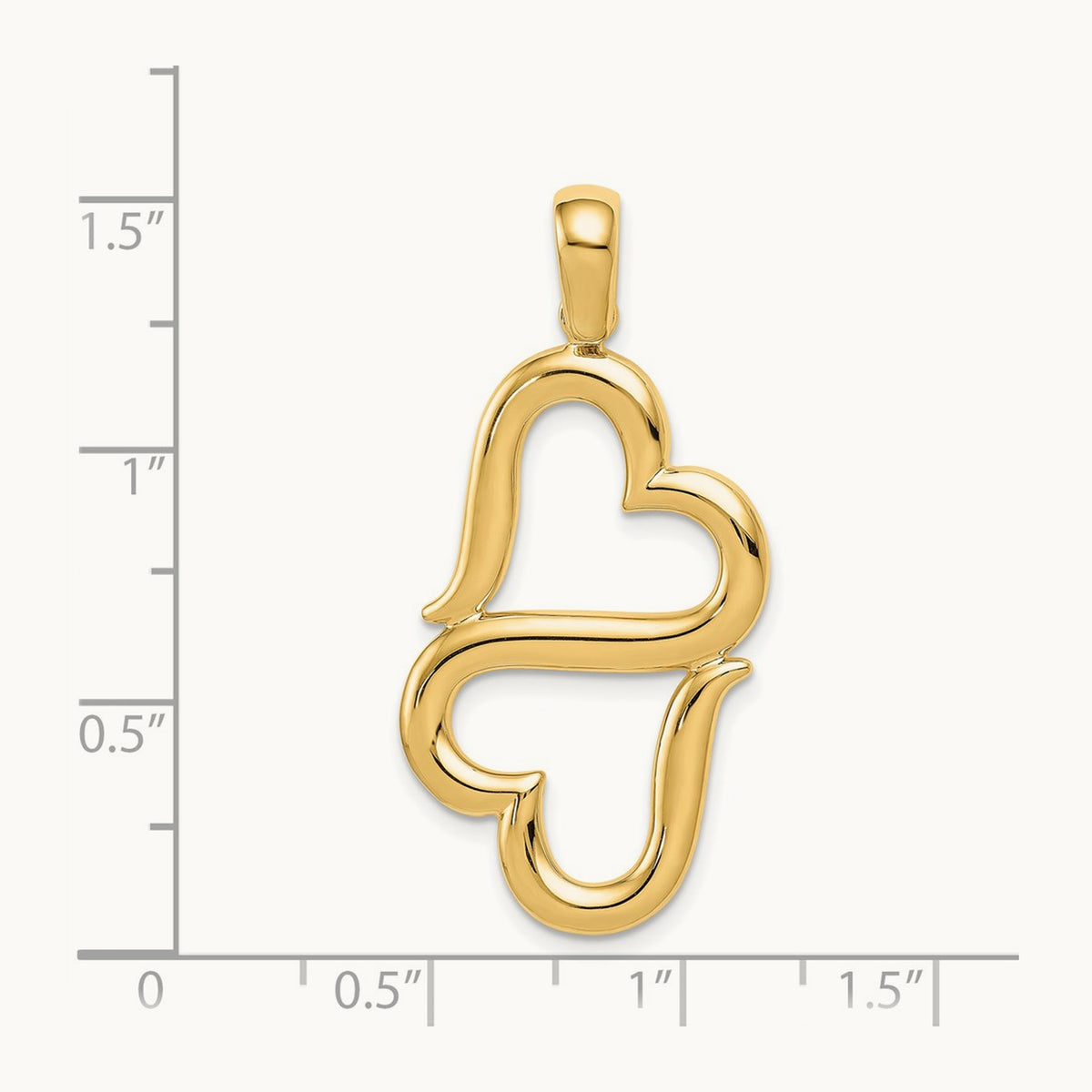 Polished Connected Double Hearts Pendant — 14K Yellow Gold
