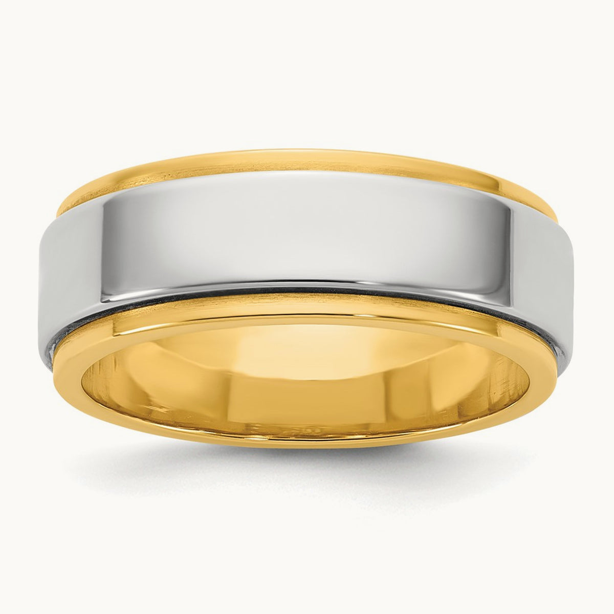 Y/W Step Edge Wedding Band, 7mm, 14K Two-tone