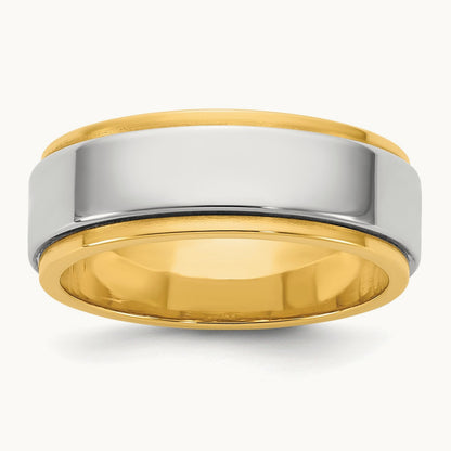 Y/W Step Edge Wedding Band, 7mm, 14K Two-tone