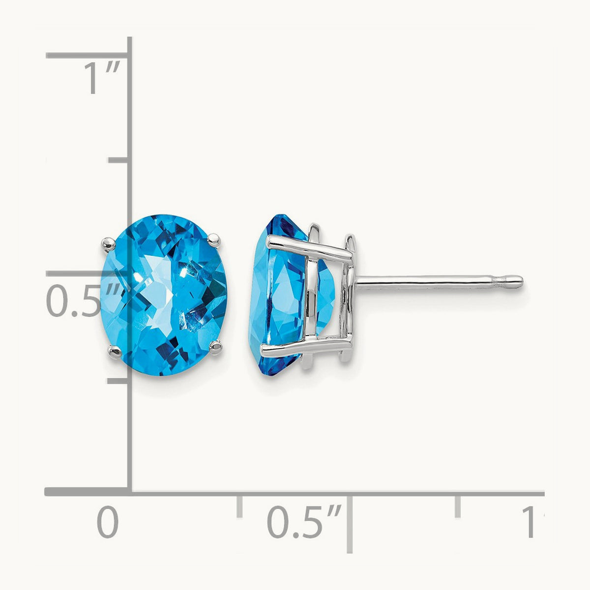9x7mm Oval Blue Topaz Checker Earrings, 14K White Gold