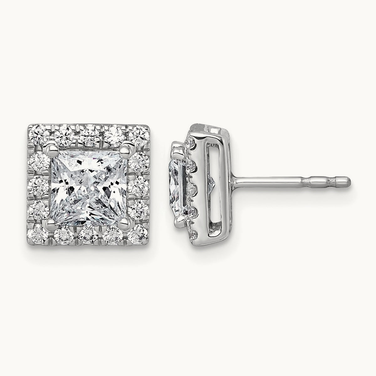 Princess Halo Post Earrings, 0.50-7.50 ct tw Lab-Grown Diamond — 2 1/2 ct, 14K White Gold