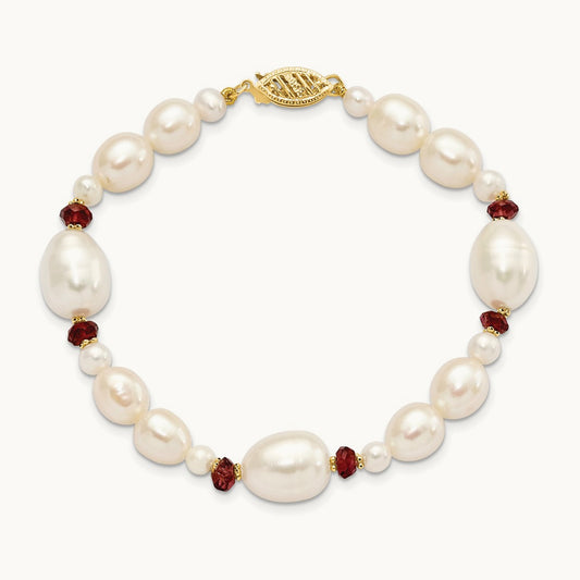 Freshwater Cultured Pearl Faceted 4.0 Garnet Bead Bracelet, 14K White