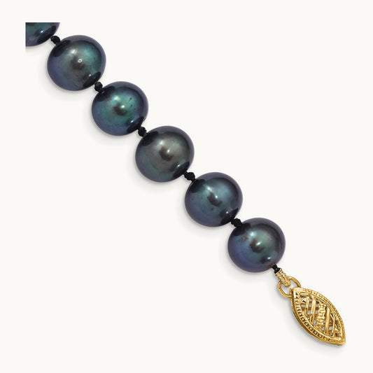 8- Black Near Round Freshwater Cultured Pearl Bracelet, 9mm, 14K