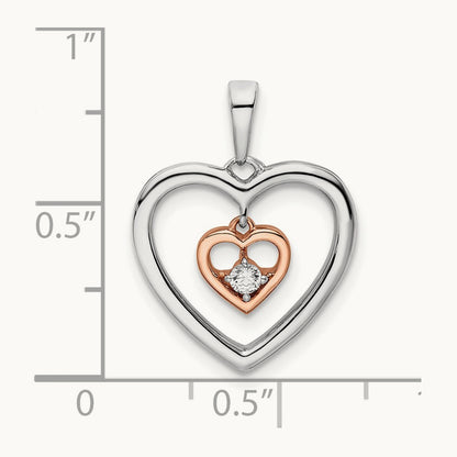 Double Heart Diamond Pendant, 14K Two-tone White with Rose