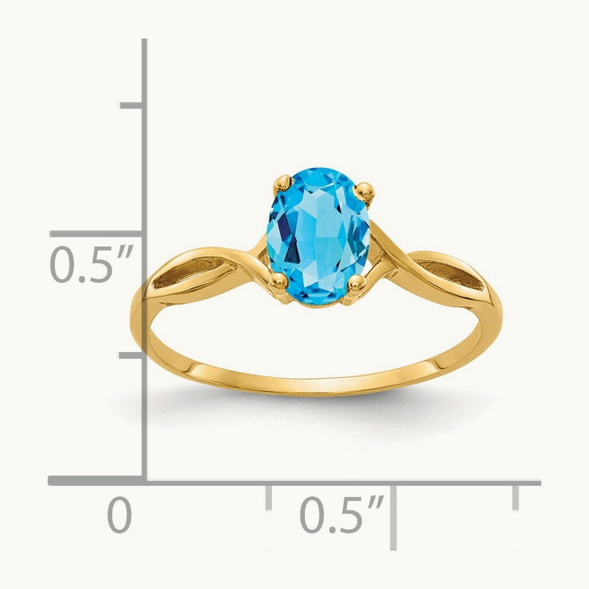 7x5mm Oval Blue Topaz ring, 14K