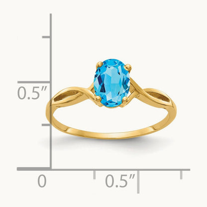 7x5mm Oval Blue Topaz ring, 14K
