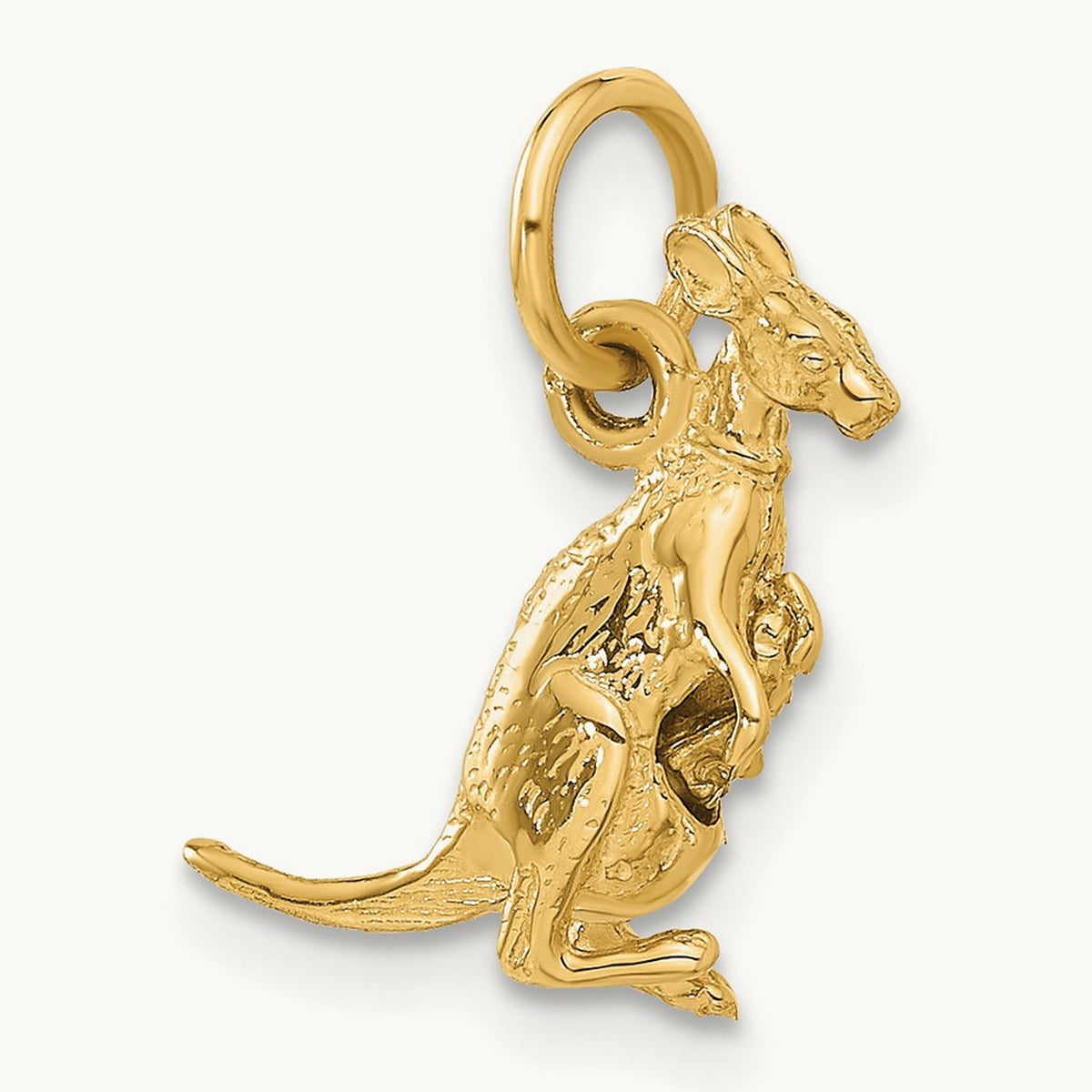 3D Kangaroo with Joey Charm, 14K