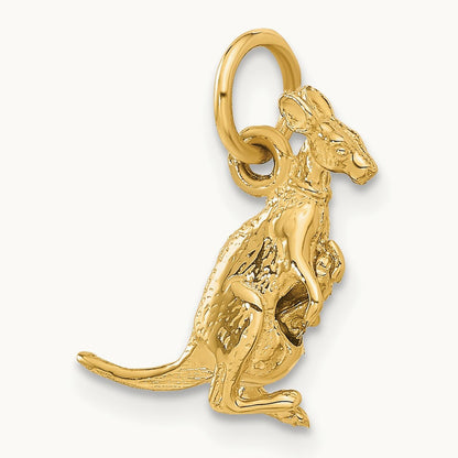 3D Kangaroo with Joey Charm, 14K