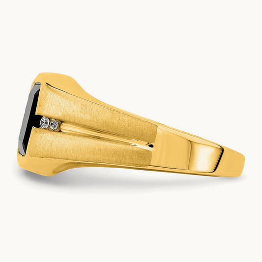 Onyx and Diamond Men's Ring — 14K Yellow Gold, 10