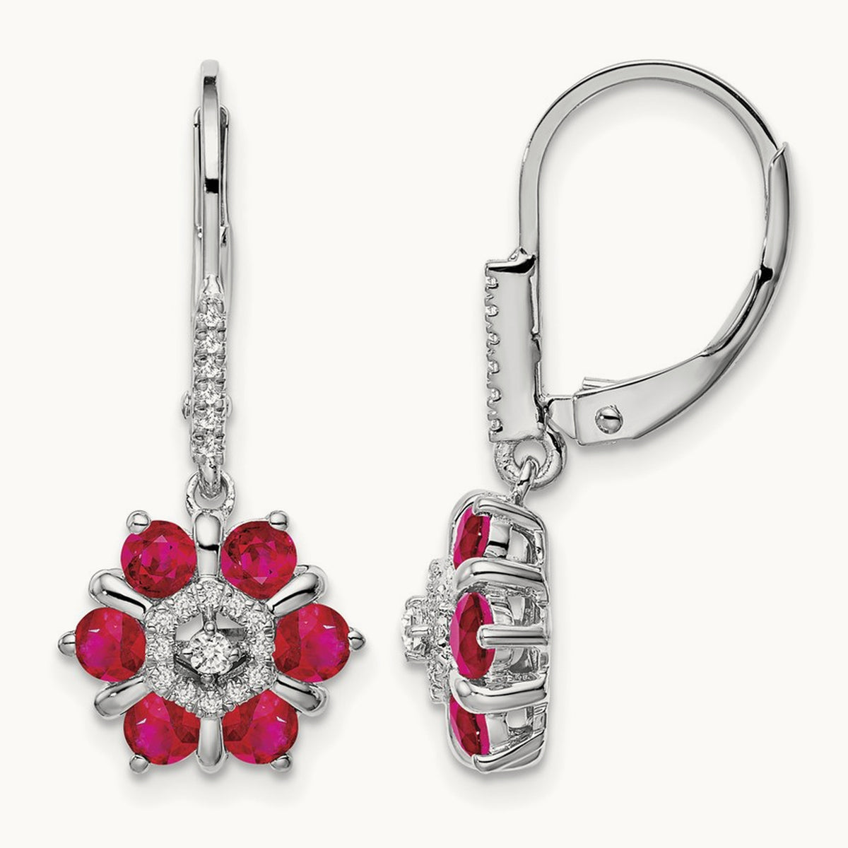 Ruby and Diamond Leverback Earrings, 14K White Gold