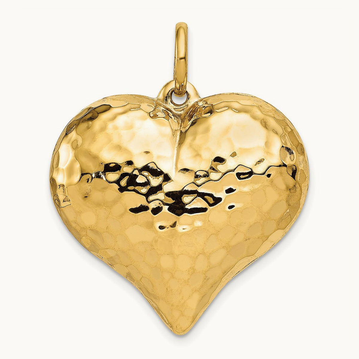 Polished and Hammered 3-D Heart Pendant — 36mm