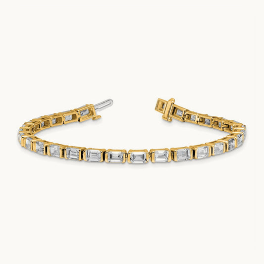 Emerald Bezel Tennis Bracelet, 10.00 ct tw Lab-Grown Diamond — 14K Yellow Gold