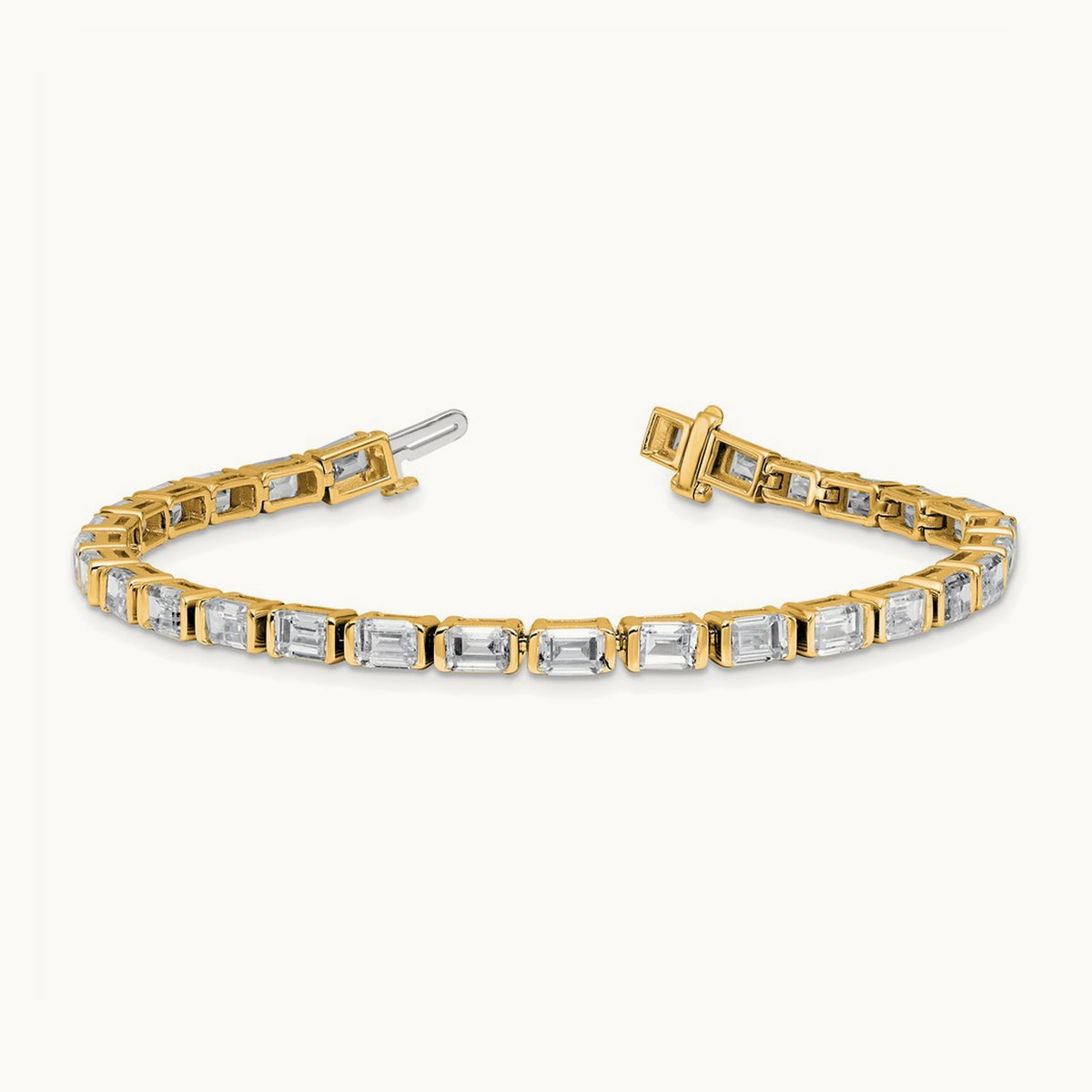 Emerald Bezel Tennis Bracelet, 10.00 ct tw Lab-Grown Diamond — 14K Yellow Gold