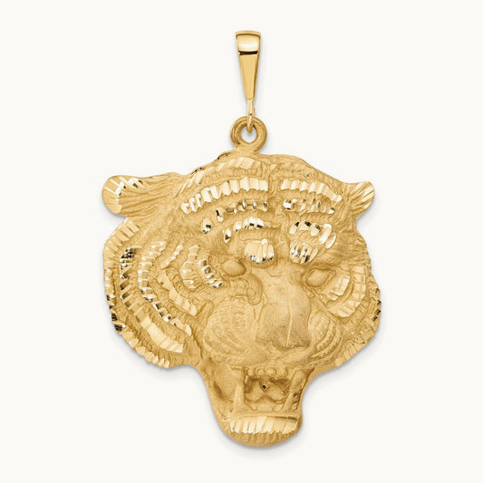 Diamond-cut Tigers Head Pendant, 14K