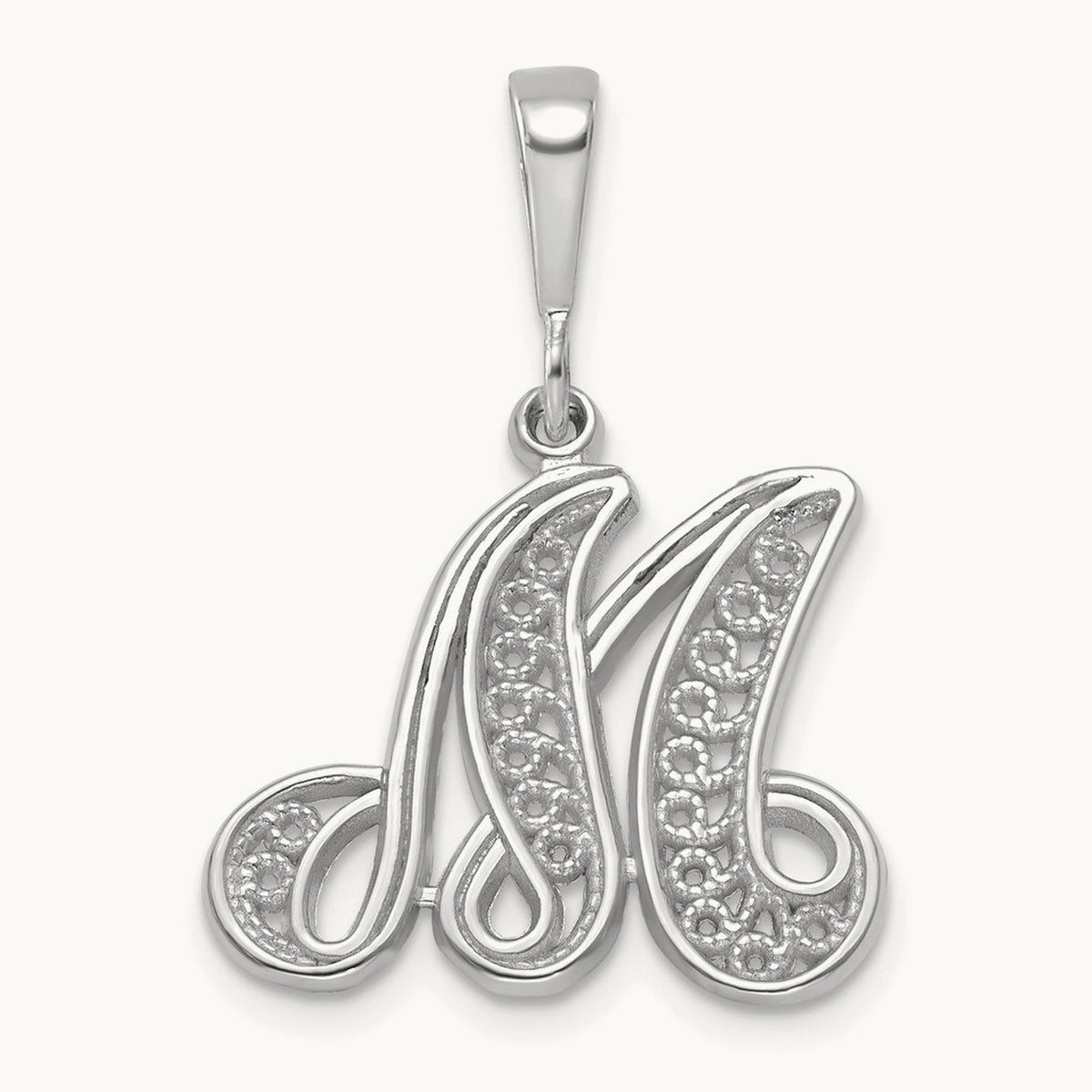 Solid Polished Script Filigree Initial Pendant — M