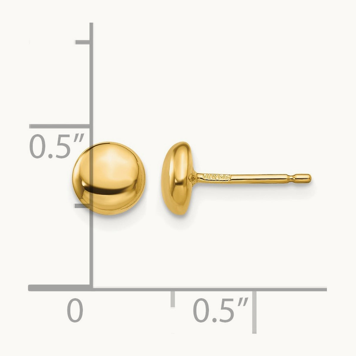 Polished Button Post Earrings, 6mm, 14K