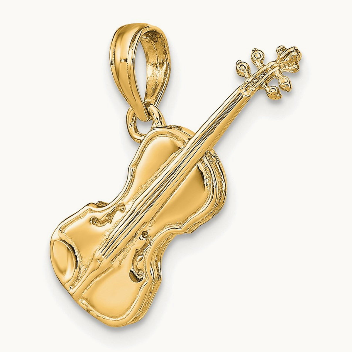 Polished Solid 3-D Violin Pendant — 14K Yellow Gold